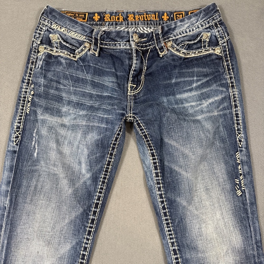 Rock Revival Gloria Boot Jeans Women's 29 Fleur rhinestone distressed - Picture 4 of 10